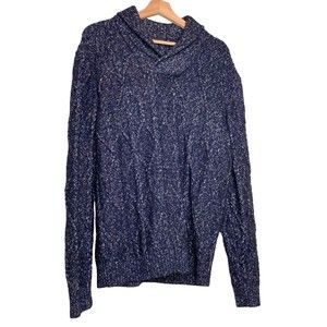 Banana Republic Yak Hair Blend Cable Knit Mens Sweater L Blue Shawl Collar